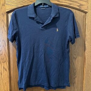 Polo Ralph Lauren Mens Pima Soft‎ Touch Navy Blue Polo Shirt Holiday Pony L